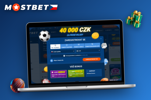 Mladý hráč vyplňuje Mostbet registraci e-mailem na notebooku pohodlně doma